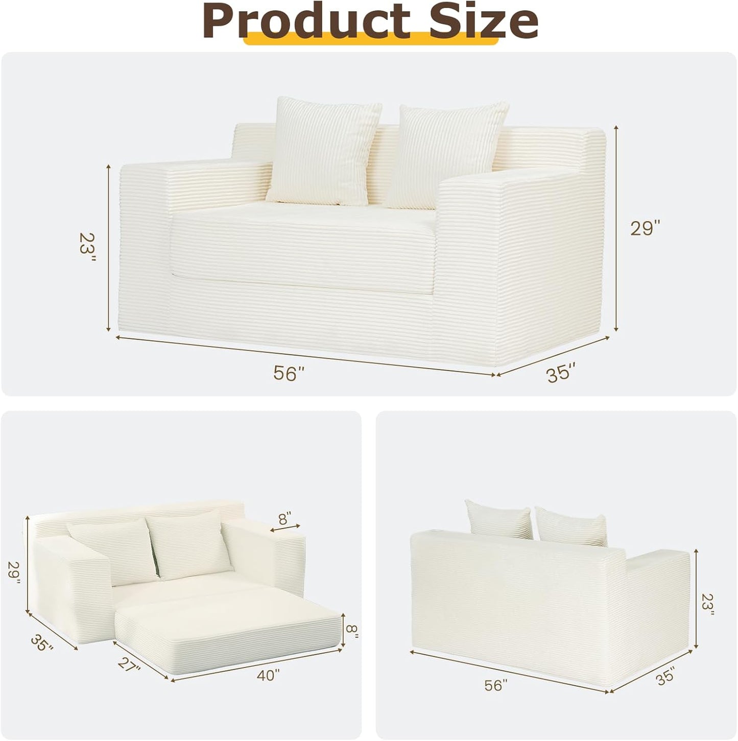 Convertible Sofa Bed, 3 in 1 Loveseat Folding Couch Bed Foldable