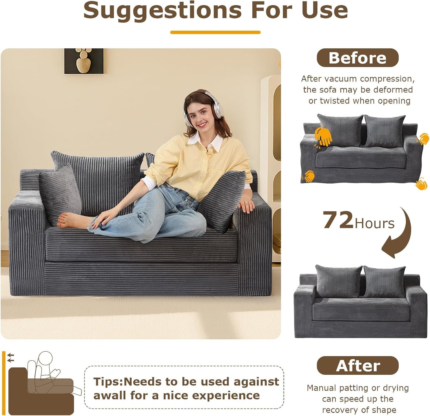 Convertible Sofa Bed, 3 in 1 Loveseat Folding Couch Bed Foldable