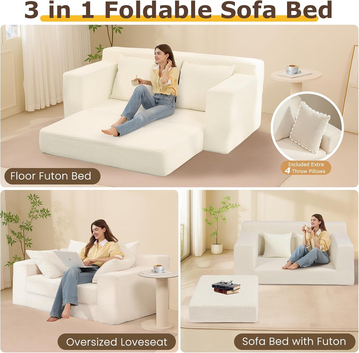 Convertible Sofa Bed, 3 in 1 Loveseat Folding Couch Bed Foldable