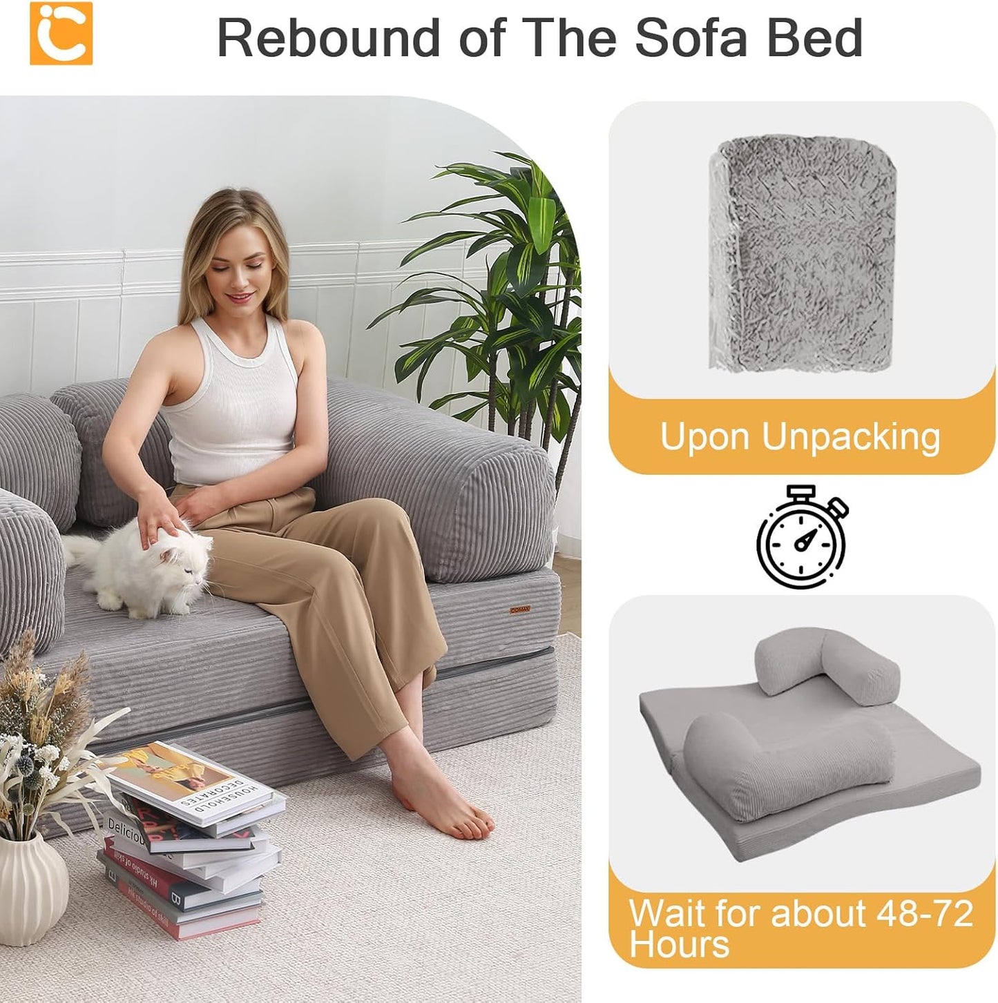 Folding Sofa Bed Queen, 4-in-1 Foldable Floor Couch Convertible Futon Sofa