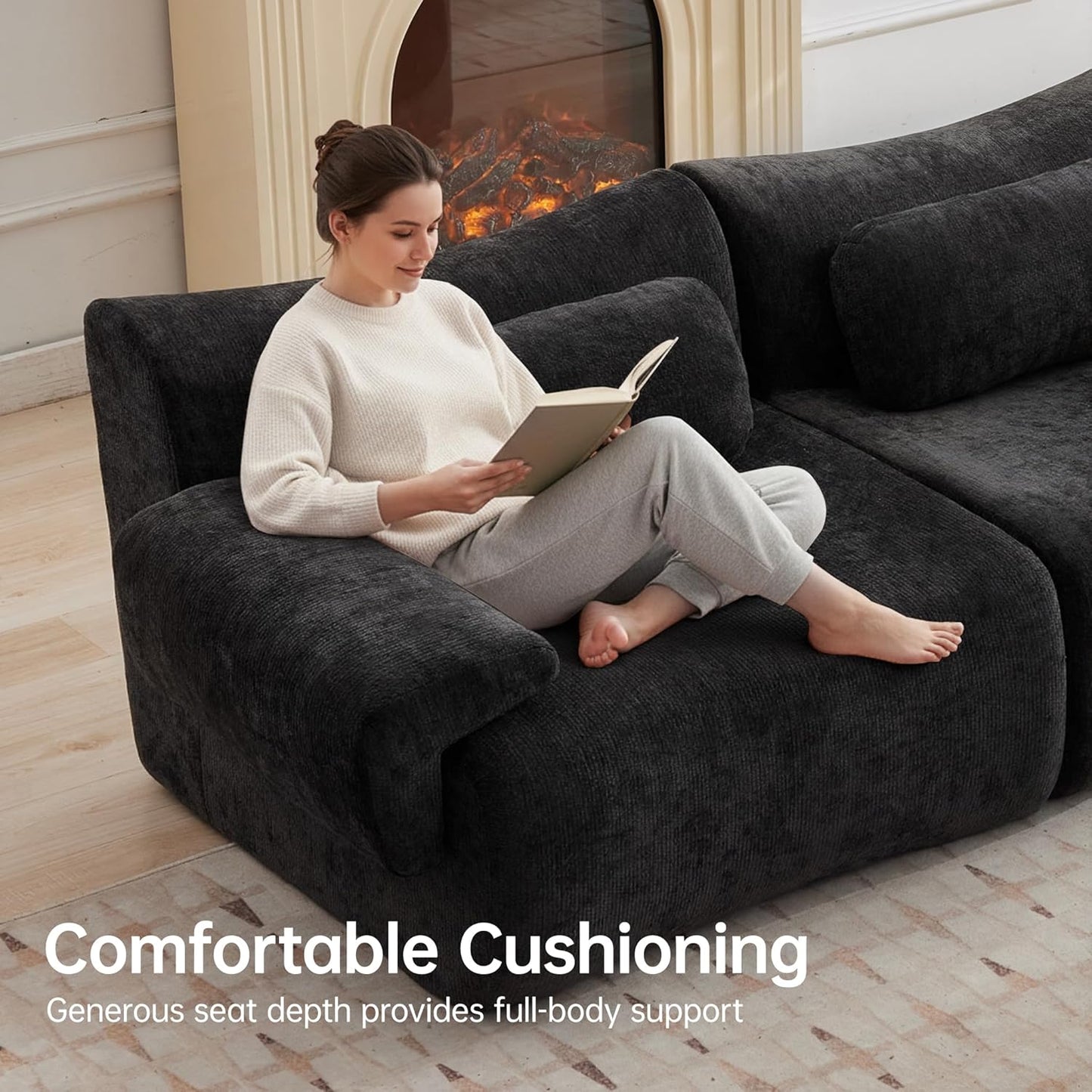 117”L Shaped Modern Sofa Modular Sectional Cloud Couch with Ottoman