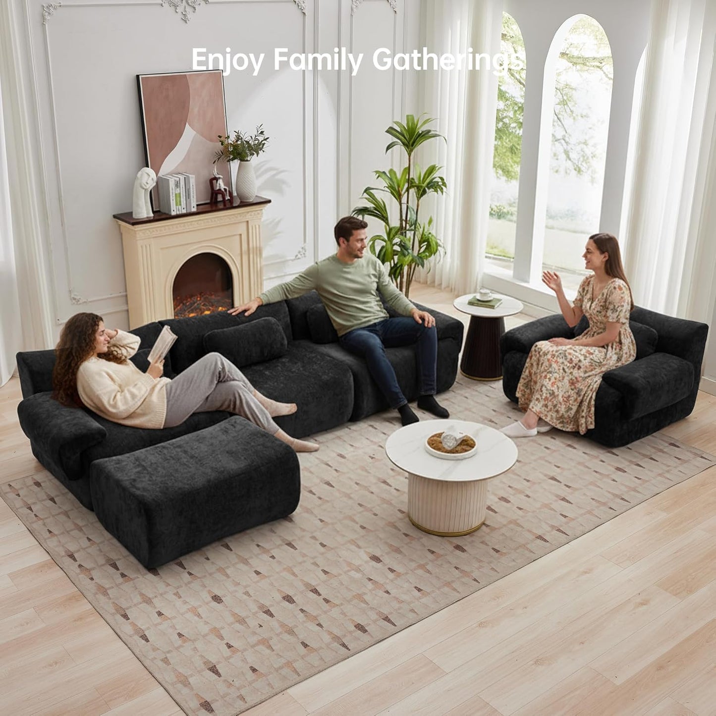 117”L Shaped Modern Sofa Modular Sectional Cloud Couch with Ottoman