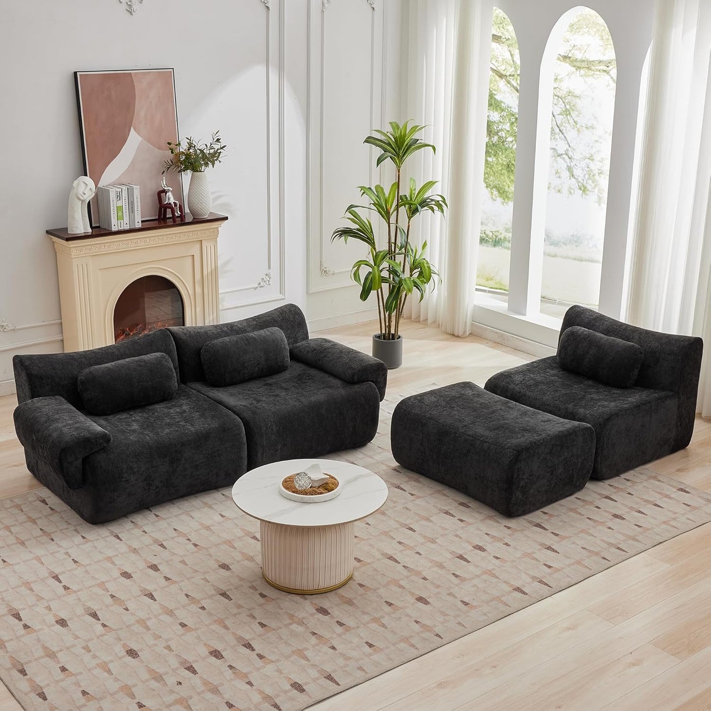 117”L Shaped Modern Sofa Modular Sectional Cloud Couch with Ottoman