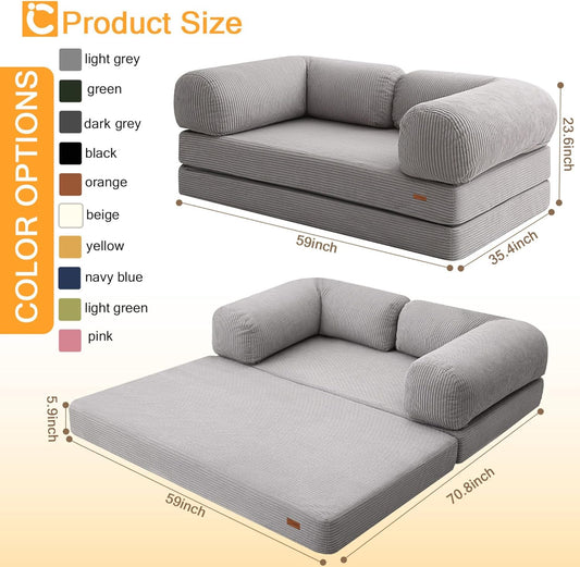 Folding Sofa Bed Queen, 4-in-1 Foldable Floor Couch Convertible Futon Sofa