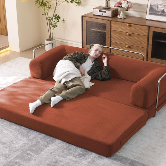79" Convertible Sleeper Sofa Bed with Cylindrical Pillow