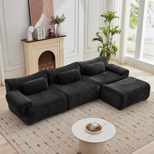 117”L Shaped Modern Sofa Modular Sectional Cloud Couch with Ottoman