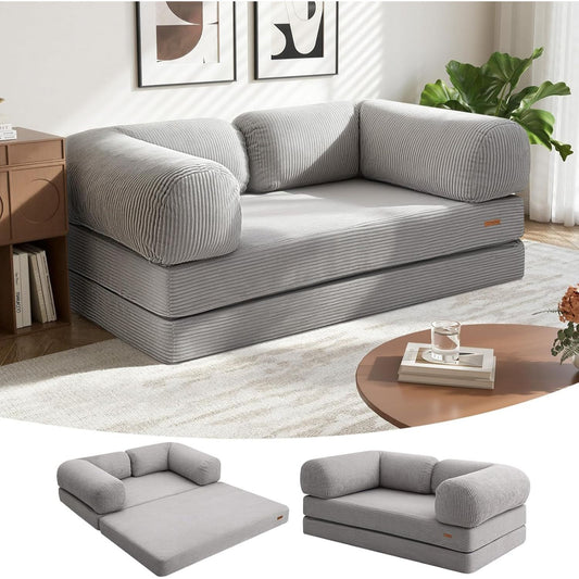 Folding Sofa Bed Queen, 4-in-1 Foldable Floor Couch Convertible Futon Sofa